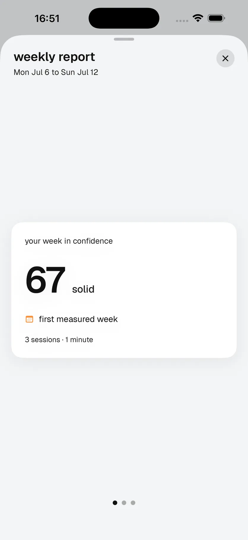 Articulate AI weekly report showing a week of confidence progress
